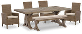 Laguna Heights Outdoor Dining Table and 4 Chairs and Bench in Beige from Ashley Furniture - Luna Furniture