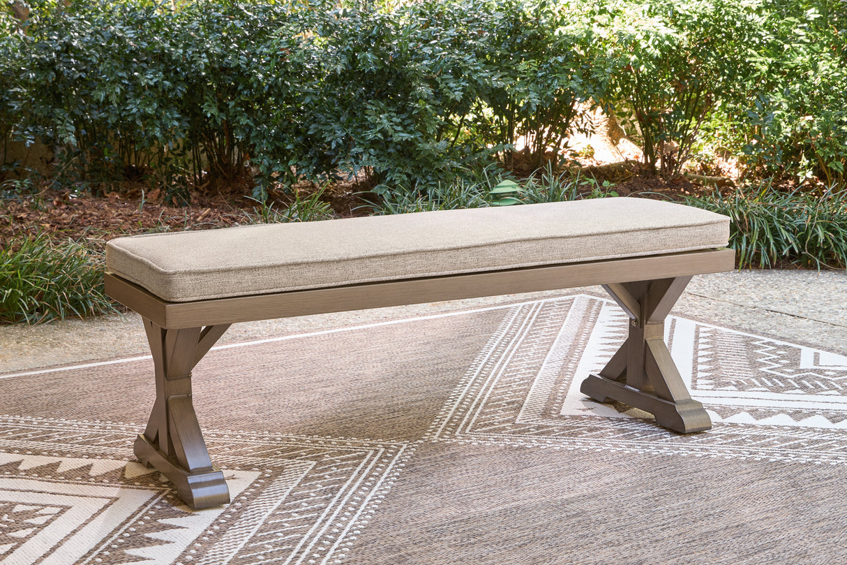 Laguna Heights Outdoor Dining Table and 4 Chairs and Bench in Beige from Ashley Furniture - Luna Furniture