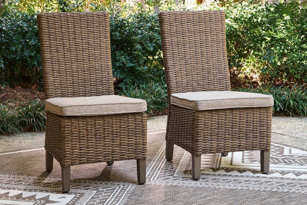 Laguna Heights Outdoor Dining Table and 4 Chairs and Bench in Beige from Ashley Furniture - Luna Furniture