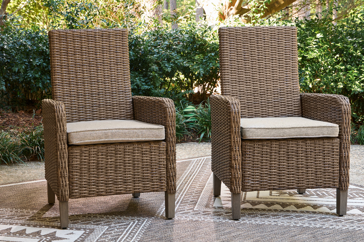 Laguna Heights Outdoor Dining Table and 4 Chairs and Bench in Beige from Ashley Furniture - Luna Furniture