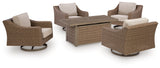 Laguna Heights Outdoor Fire Pit Table and 4 Chairs in Beige from Ashley - Luna Furniture