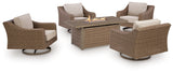 Laguna Heights Outdoor Fire Pit Table and 4 Chairs in Beige from Ashley - Luna Furniture