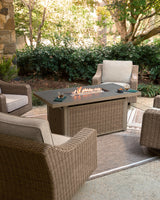 Laguna Heights Outdoor Fire Pit Table and 4 Chairs in Beige from Ashley - Luna Furniture