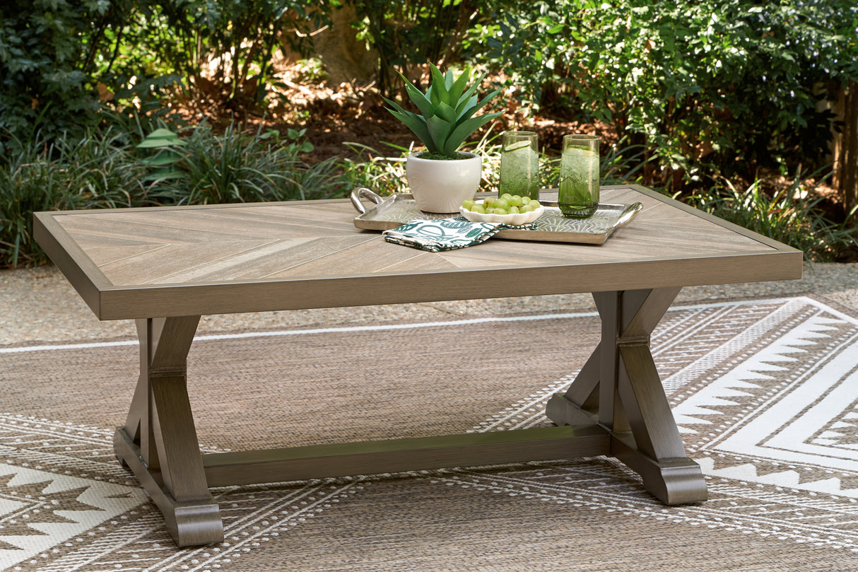 Laguna Heights Outdoor Sofa and 2 Chairs with Coffee Table in Beige from Ashley Furniture - Luna Furniture