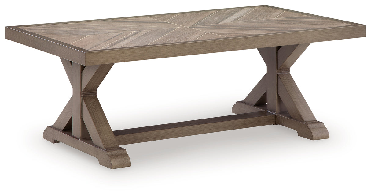 Laguna Heights Outdoor Sofa and 2 Chairs with Coffee Table in Beige from Ashley Furniture - Luna Furniture