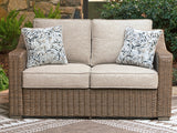 Laguna Heights Outdoor Sofa and Loveseat with Coffee Table in Beige from Ashley Furniture - Luna Furniture