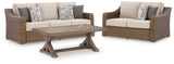 Laguna Heights Outdoor Sofa and Loveseat with Coffee Table in Beige from Ashley Furniture - Luna Furniture