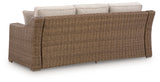 Laguna Heights Outdoor Sofa and Loveseat with Coffee Table in Beige from Ashley Furniture - Luna Furniture