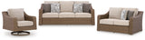 Laguna Heights Outdoor Sofa and Loveseat with Lounge Chair in Beige from Ashley Furniture - Luna Furniture