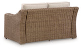 Laguna Heights Outdoor Sofa and Loveseat with Lounge Chair in Beige from Ashley Furniture - Luna Furniture