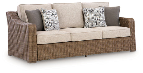Laguna Heights Outdoor Sofa and Loveseat with Lounge Chair in Beige from Ashley - Luna Furniture