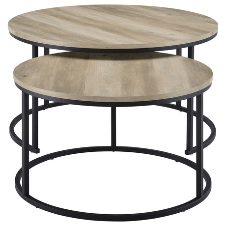 Lainey Distressed Pine 2-Piece Round Nesting Coffee Table from Coaster - Luna Furniture