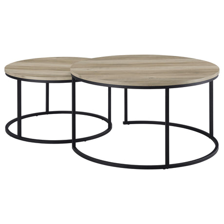 Lainey Distressed Pine 2-Piece Round Nesting Coffee Table from Coaster - Luna Furniture