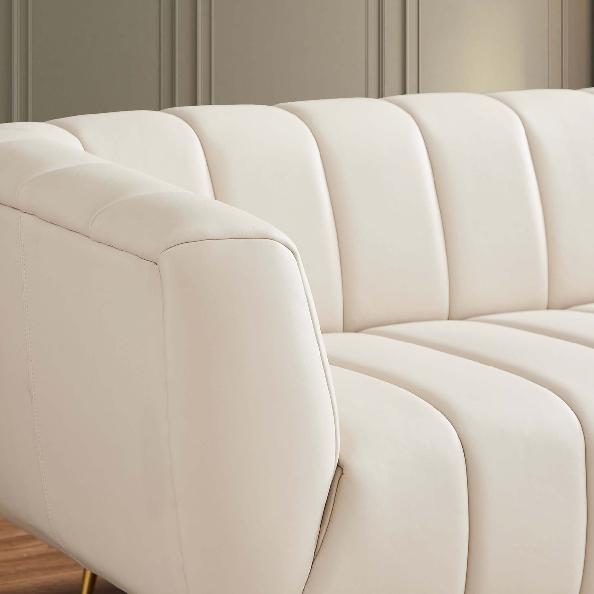LaMattina Beige Genuine Italian Leather Channel Tufted Sofa from Midinmod - Luna Furniture