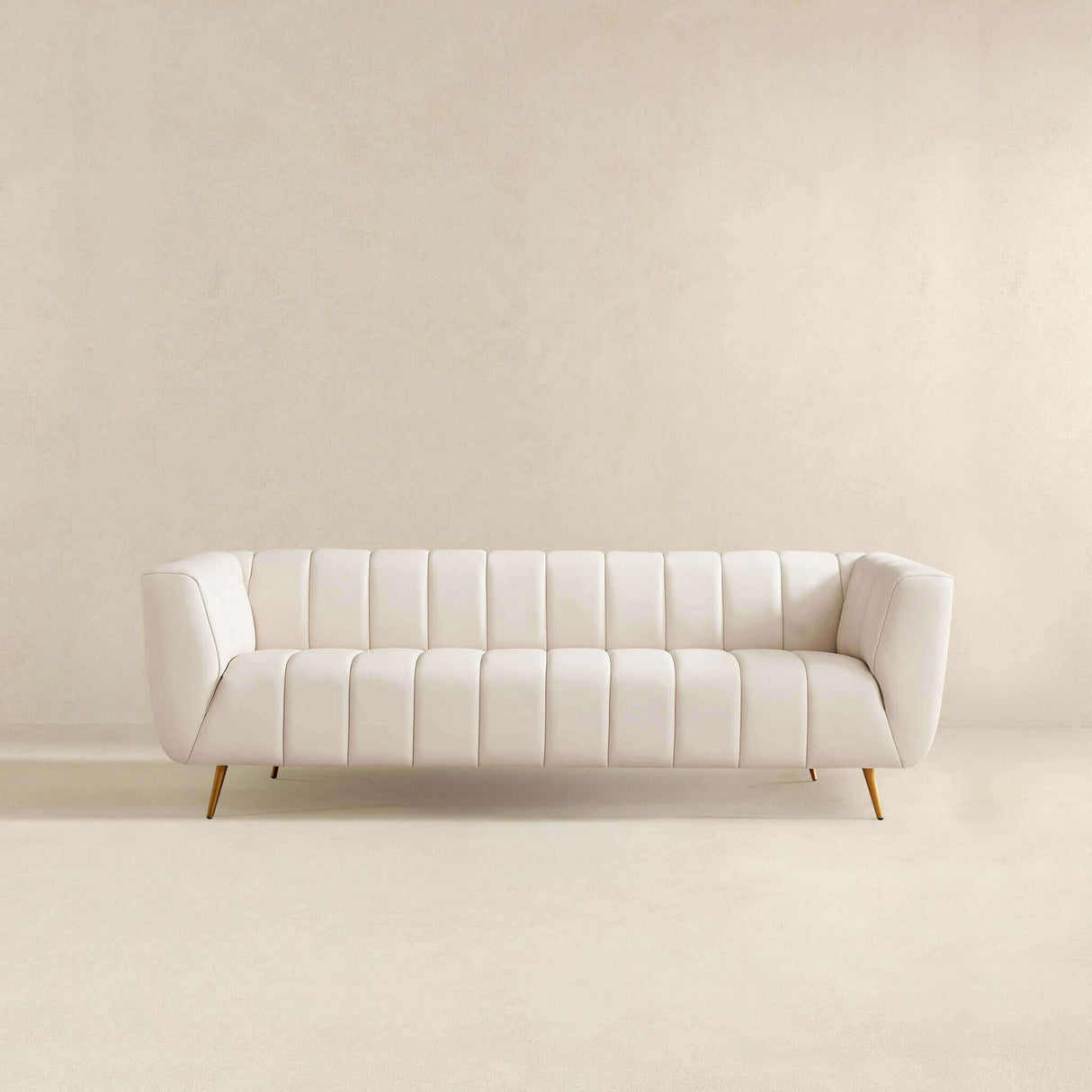 LaMattina Beige Genuine Italian Leather Channel Tufted Sofa from Midinmod - Luna Furniture