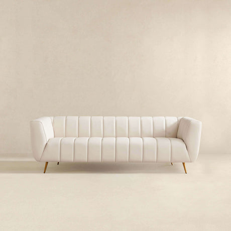 LaMattina Beige Genuine Italian Leather Channel Tufted Sofa from Midinmod - Luna Furniture