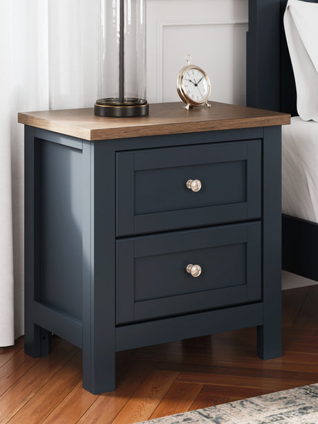 Landocken Full Panel Bed with Mirrored Dresser and 2 Nightstands in Brown/Blue from Ashley - Luna Furniture