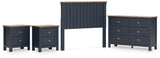 Landocken Full Panel Headboard with Dresser and 2 Nightstands in Brown/Blue from Ashley - Luna Furniture
