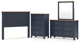 Landocken Full Panel Headboard with Mirrored Dresser and Chest in Brown/Blue from Ashley - Luna Furniture