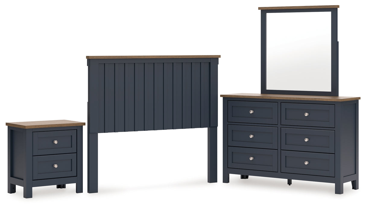 Landocken Full Panel Headboard with Mirrored Dresser and Nightstand in Brown/Blue from Ashley - Luna Furniture
