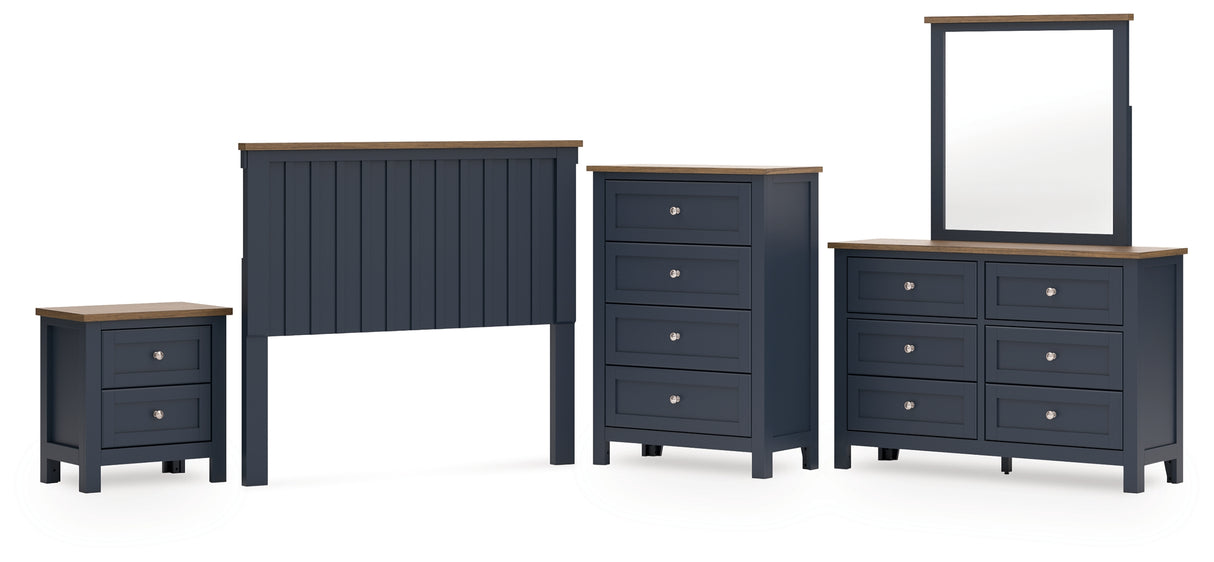 Landocken Full Panel Headboard with Mirrored Dresser, Chest and Nightstand in Brown/Blue from Ashley - Luna Furniture