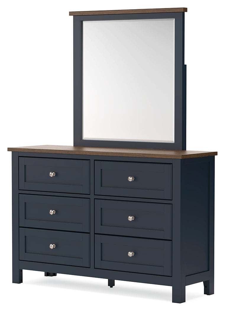 Landocken Full Panel Headboard with Mirrored Dresser, Chest and Nightstand in Brown/Blue from Ashley - Luna Furniture