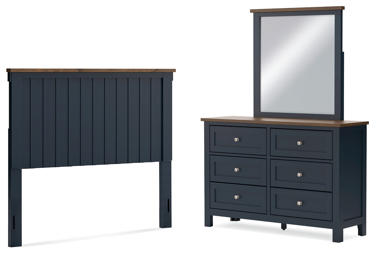 Landocken Full Panel Headboard with Mirrored Dresser in Brown/Blue from Ashley - Luna Furniture
