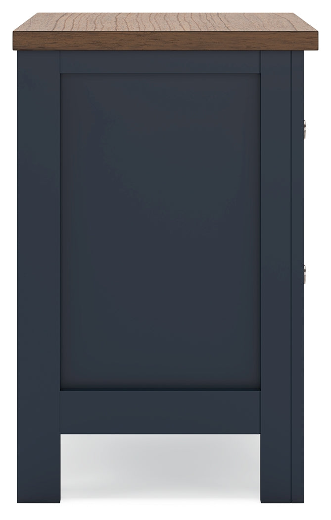 Landocken Queen Panel Bed with Mirrored Dresser and 2 Nightstands in Brown/Blue from Ashley - Luna Furniture