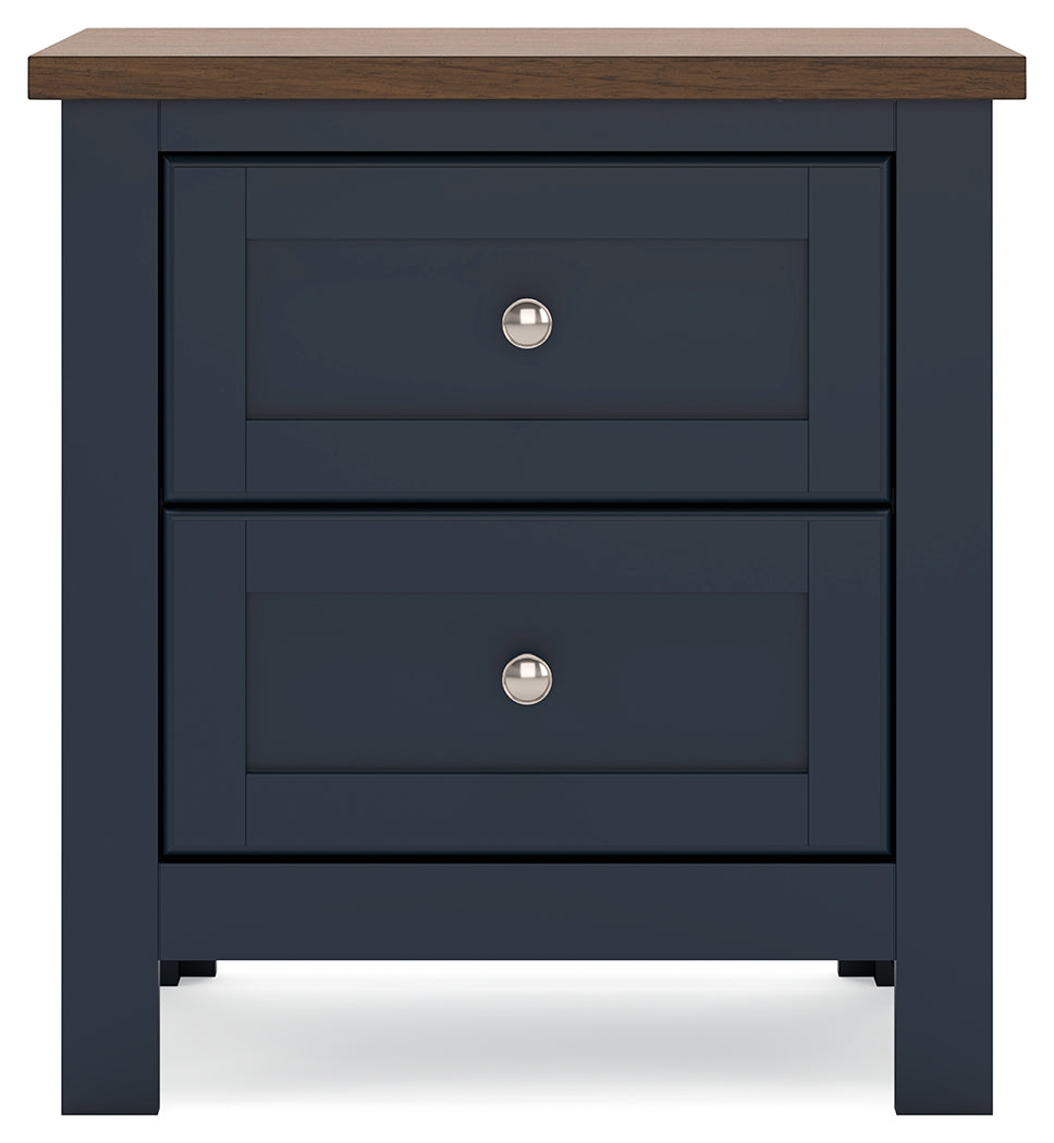 Landocken Queen Panel Bed with Mirrored Dresser and Nightstand in Brown/Blue from Ashley - Luna Furniture