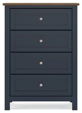 Landocken Queen Panel Bed with Mirrored Dresser, Chest and 2 Nightstands in Brown/Blue from Ashley - Luna Furniture