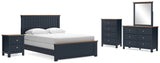 Landocken Queen Panel Bed with Mirrored Dresser, Chest and Nightstand in Brown/Blue from Ashley - Luna Furniture