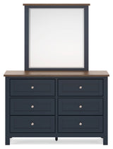 Landocken Queen Panel Bed with Mirrored Dresser, Chest and Nightstand in Brown/Blue from Ashley - Luna Furniture