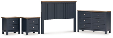 Landocken Queen Panel Headboard with Dresser and 2 Nightstands in Brown/Blue from Ashley - Luna Furniture