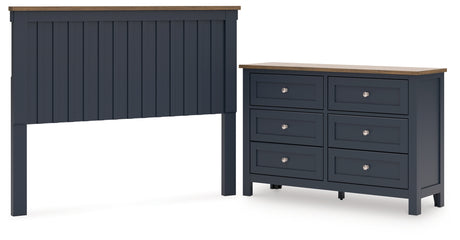 Landocken Queen Panel Headboard with Dresser in Brown/Blue from Ashley - Luna Furniture