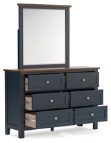 Landocken Queen Panel Headboard with Mirrored Dresser and 2 Nightstands in Brown/Blue from Ashley - Luna Furniture