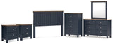 Landocken Queen Panel Headboard with Mirrored Dresser, Chest and 2 Nightstands in Brown/Blue from Ashley - Luna Furniture