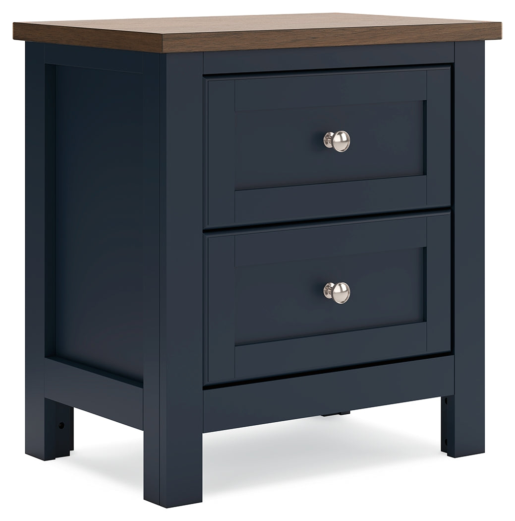 Landocken Queen Panel Headboard with Mirrored Dresser, Chest and 2 Nightstands in Brown/Blue from Ashley - Luna Furniture