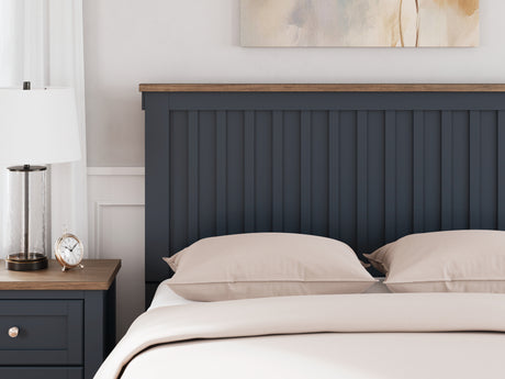 Landocken Queen Panel Headboard with Mirrored Dresser, Chest and 2 Nightstands in Brown/Blue from Ashley - Luna Furniture