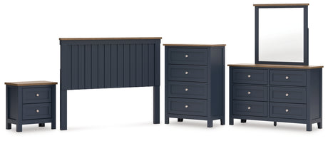 Landocken Queen Panel Headboard with Mirrored Dresser, Chest and Nightstand in Brown/Blue from Ashley - Luna Furniture