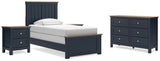 Landocken Twin Panel Bed with Dresser and 2 Nightstands in Brown/Blue from Ashley - Luna Furniture