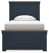 Landocken Twin Panel Bed with Mirrored Dresser and 2 Nightstands in Brown/Blue from Ashley - Luna Furniture