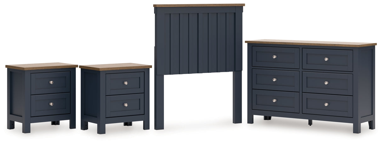 Landocken Twin Panel Headboard with Dresser and 2 Nightstands in Brown/Blue from Ashley - Luna Furniture