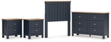 Landocken Twin Panel Headboard with Dresser and 2 Nightstands in Brown/Blue from Ashley - Luna Furniture