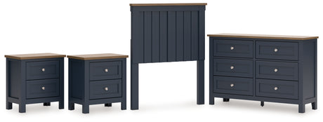 Landocken Twin Panel Headboard with Dresser and 2 Nightstands in Brown/Blue from Ashley - Luna Furniture