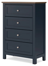 Landocken Twin Panel Headboard with Mirrored Dresser and Chest in Brown/Blue from Ashley - Luna Furniture