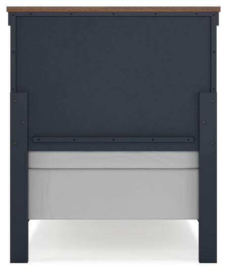 Landocken Twin Panel Headboard with Mirrored Dresser and Chest in Brown/Blue from Ashley - Luna Furniture