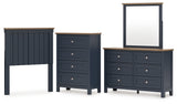 Landocken Twin Panel Headboard with Mirrored Dresser and Chest in Brown/Blue from Ashley - Luna Furniture