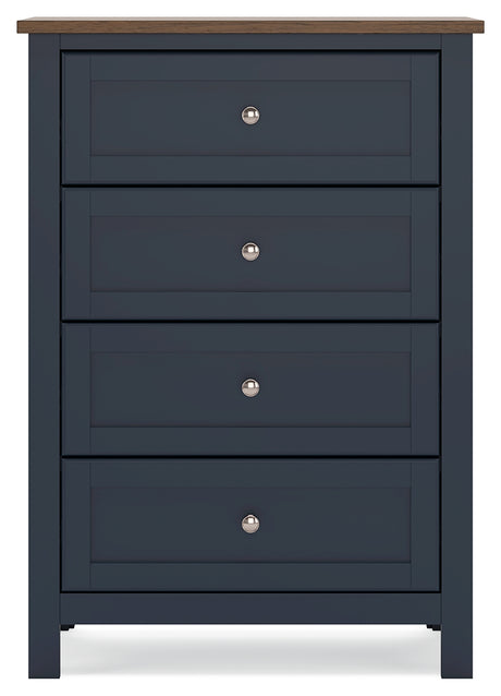 Landocken Twin Panel Headboard with Mirrored Dresser and Chest in Brown/Blue from Ashley - Luna Furniture