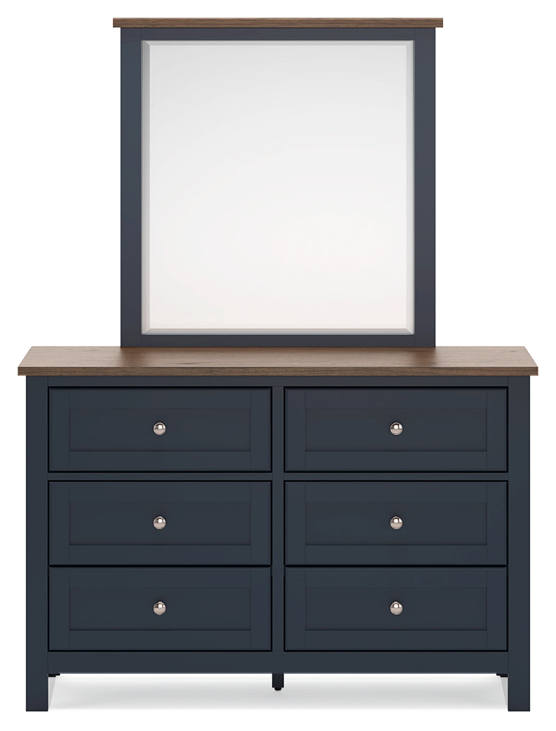 Landocken Twin Panel Headboard with Mirrored Dresser, Chest and Nightstand in Brown/Blue from Ashley - Luna Furniture