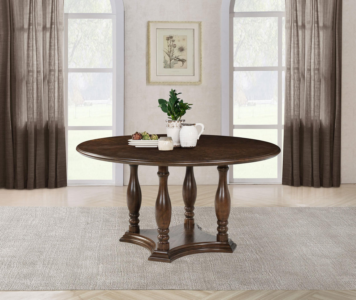 Landon Rich Brown Round Pedestal Dining Table from Coaster - Luna Furniture